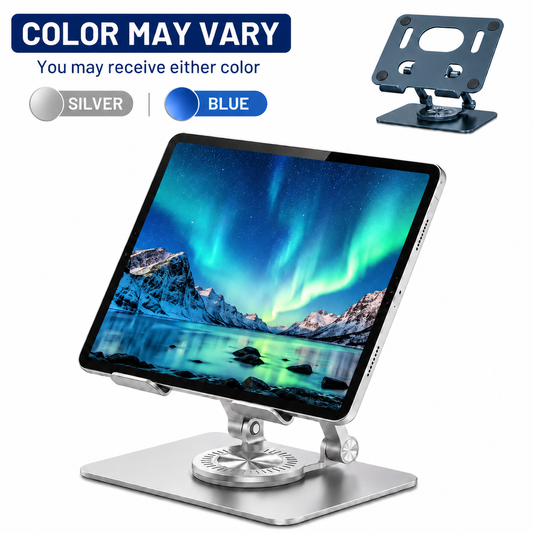 Icreopro Adjustable Tablet Stand, Aluminum Desk Holder with 360 Degree Swivel Base for Tablets, Color May Vary