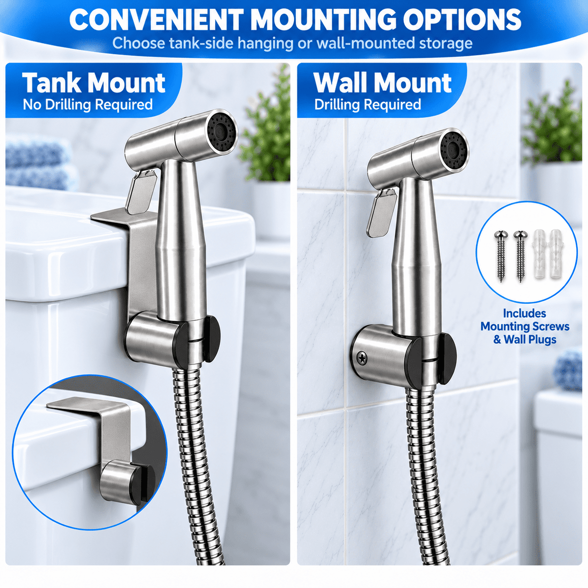 ICREOPRO Handheld Bidet Sprayer for Toilet, 304 Stainless Steel, Adjustable Pressure, 4.92 ft Hose