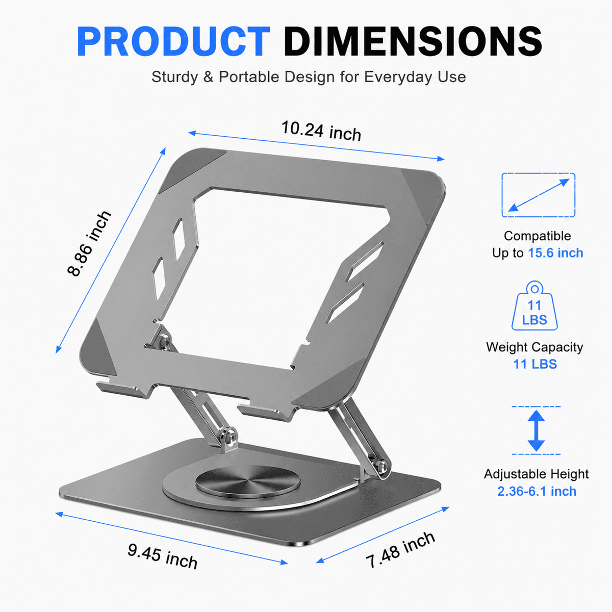 Icreopro Adjustable Laptop Stand for Desk, 360° Rotating Foldable Laptop Holder, Compatible with Laptops and Tablets up to 15.6",Gray