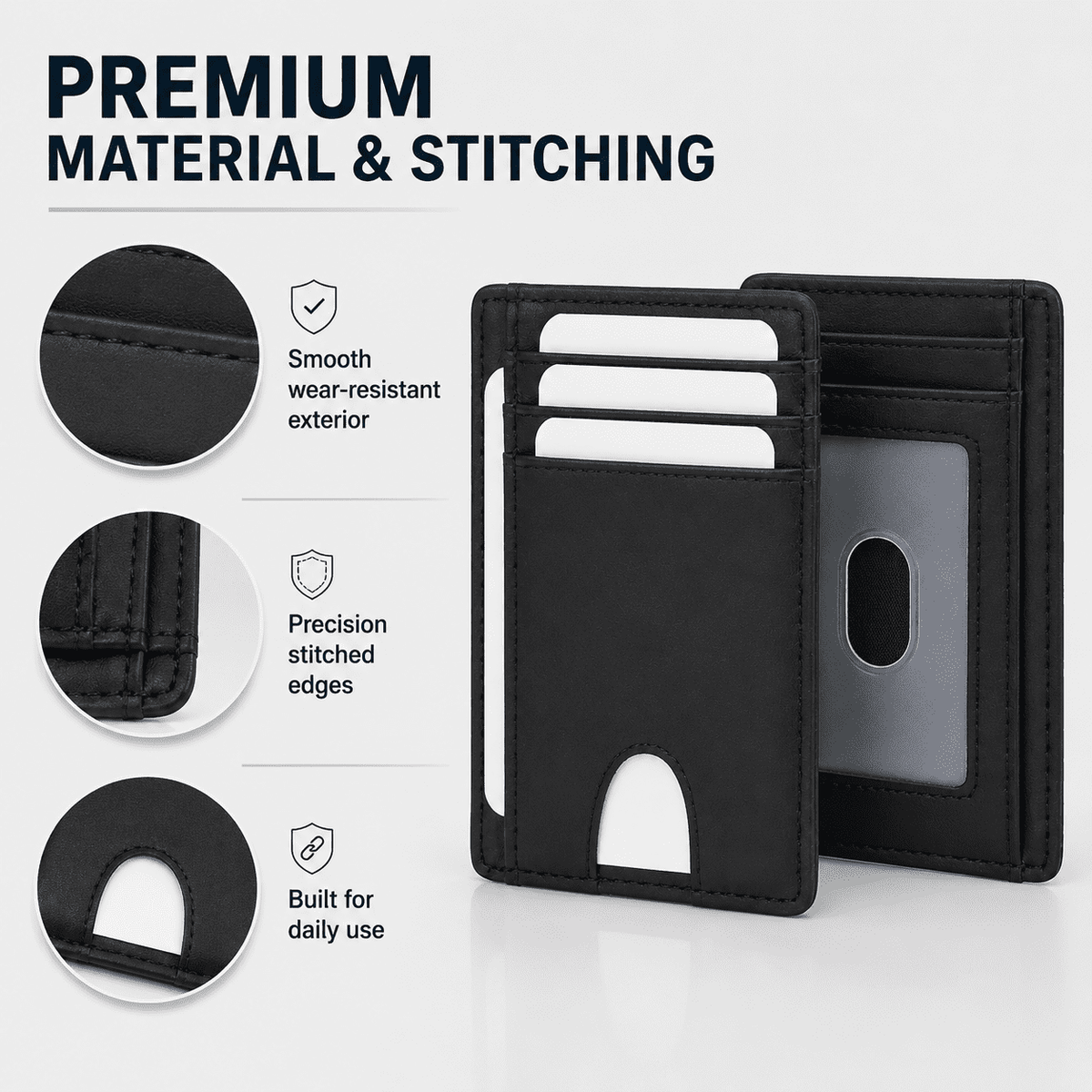 Icreopro Slim Credit Card Holder,  RFID Blocking Minimalist Wallet,Front Pocket Wallet for man Women, Black