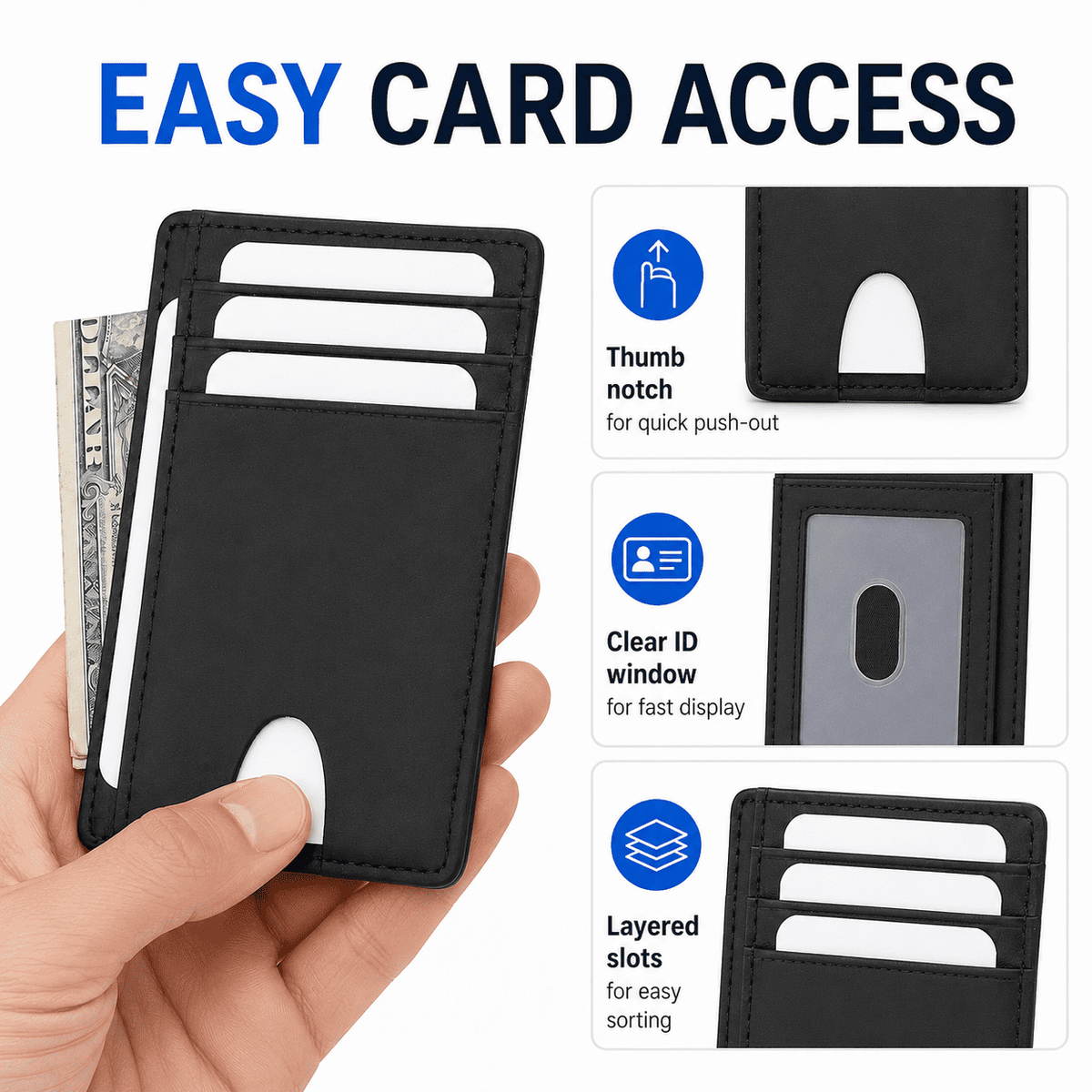Icreopro Slim Credit Card Holder,  RFID Blocking Minimalist Wallet,Front Pocket Wallet for man Women, Black